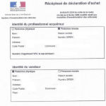 Récépissé de déclaration d'achat (copie)